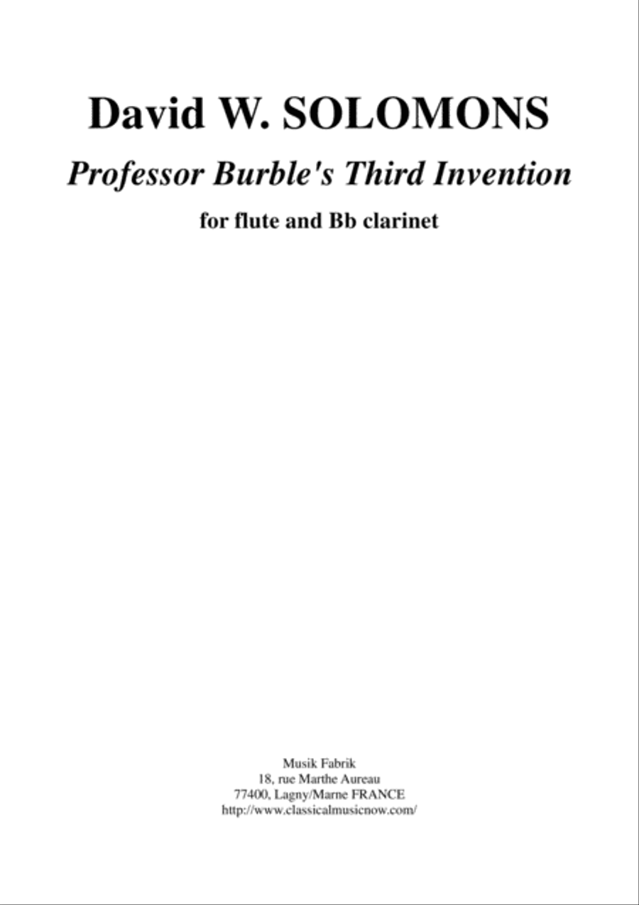 David Warin Solomons: Professor Burble's Third Invention for flute and Bb clarinet Woodwind Duet scores gallery preview page 1