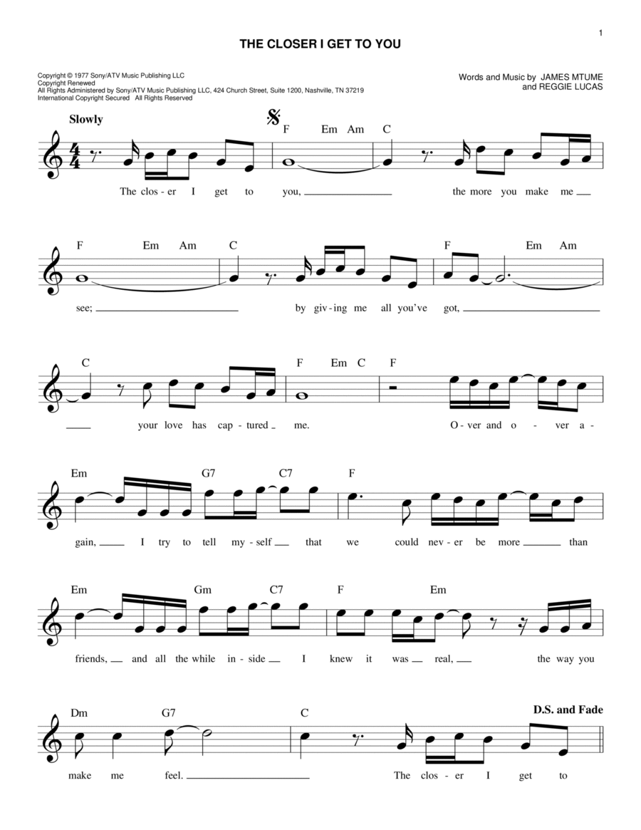 The Closer I Get To You The Closer I Get To You Piano scores gallery preview page 1
