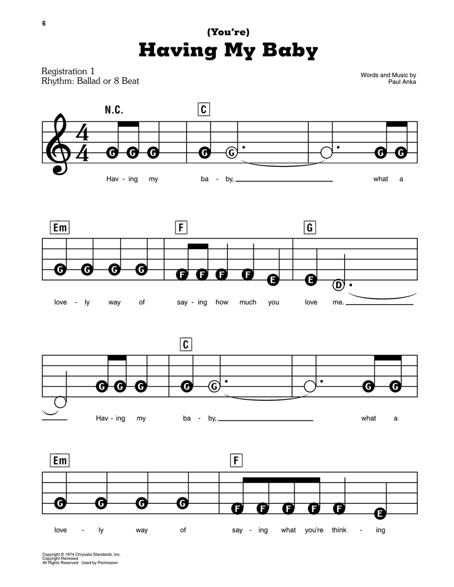 (You're) Having My Baby Electronic Keyboard scores gallery preview page 1