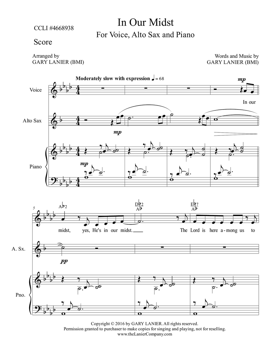 IN OUR MIDST WORSHIP SUITE (For Voice, Alto Sax and Piano with Parts) Small Ensemble scores gallery preview page 2