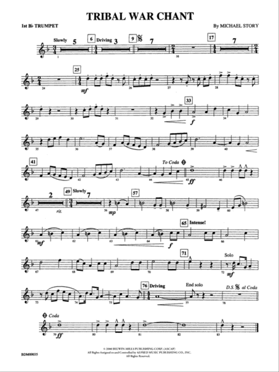 Tribal War Chant: 1st B-flat Trumpet Concert Band scores gallery preview page 1