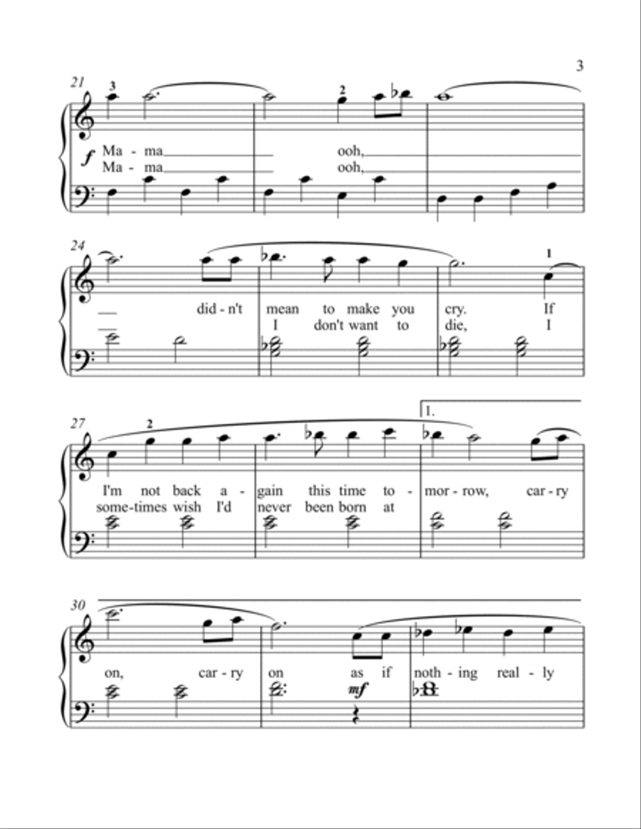 Bohemian Rhapsody Easy Piano scores gallery preview page 3