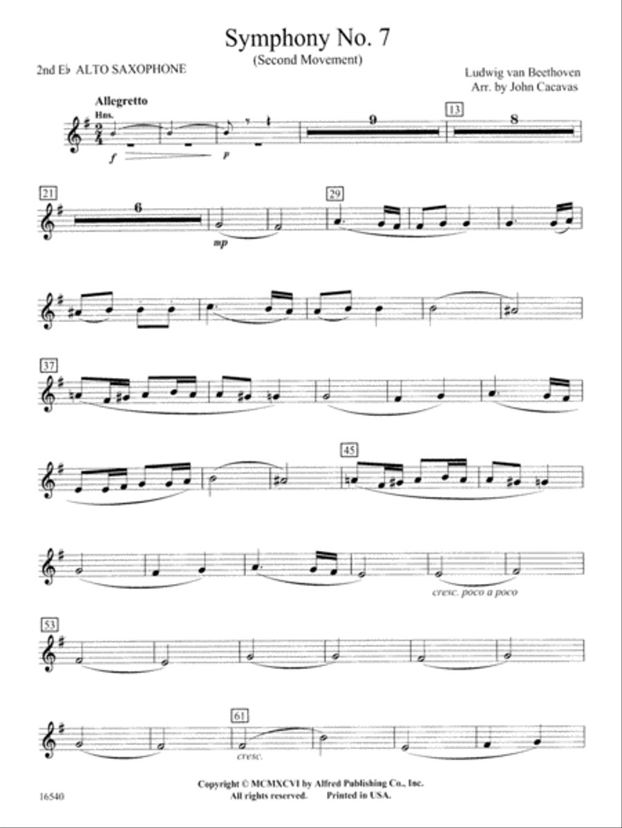 Symphony No. 7 (Second Movement): 2nd E-flat Alto Saxophone Concert Band scores gallery preview page 1