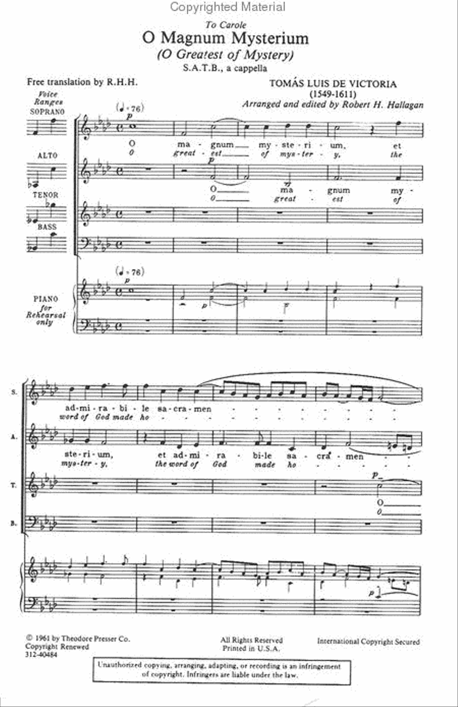 O Magnum Mysterium 4-Part scores gallery preview page 2