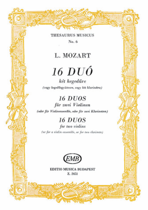 Book cover for 16 Duos for two violins (a violin ensemble or 2 clarinets)
