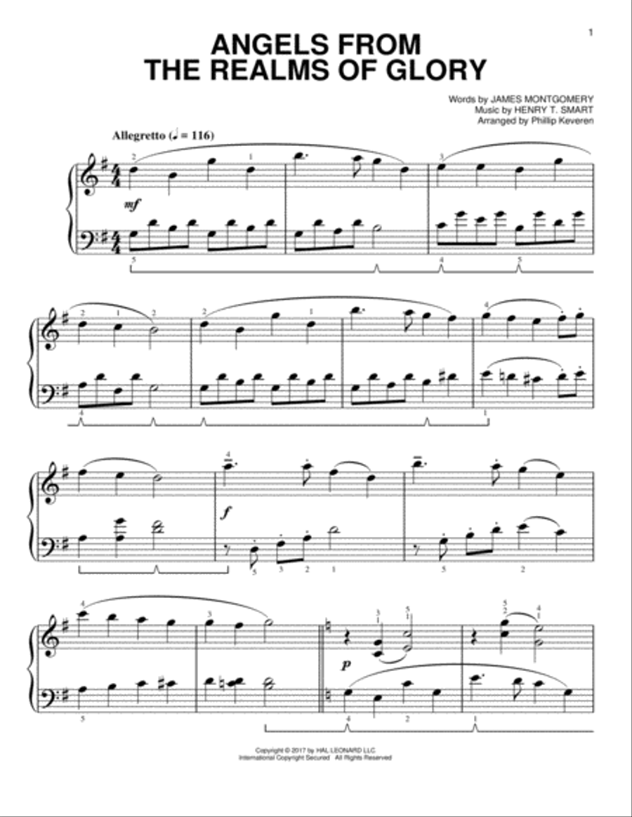 Angels From The Realms Of Glory [Classical version] (arr. Phillip Keveren) Easy Piano scores gallery preview page 1