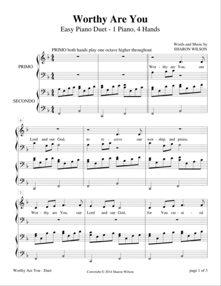 Worthy Are You (Easy Piano Duet; 1 Piano, 4 Hands) Easy Piano scores gallery preview page 4