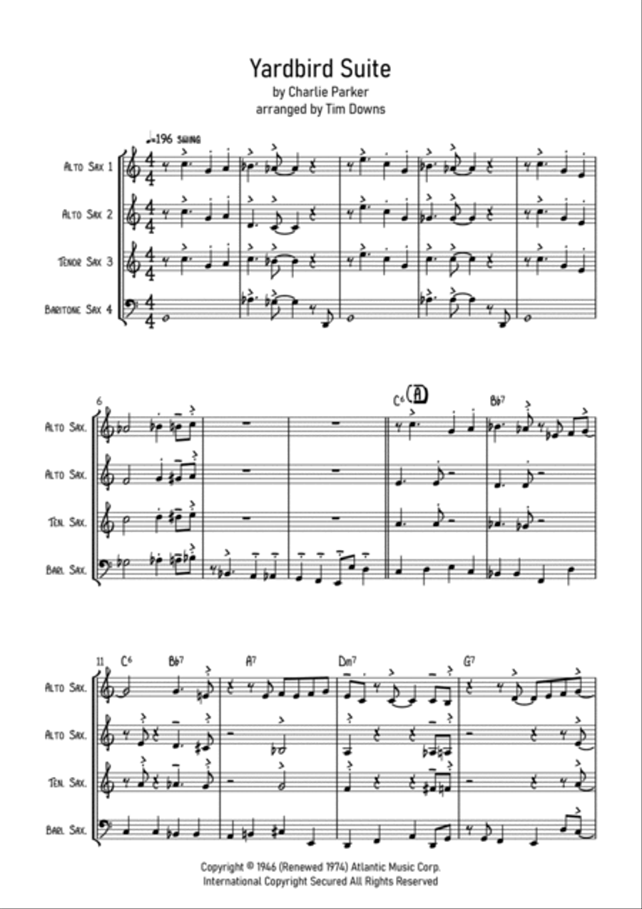 Yardbird Suite Saxophone Quartet scores gallery preview page 2