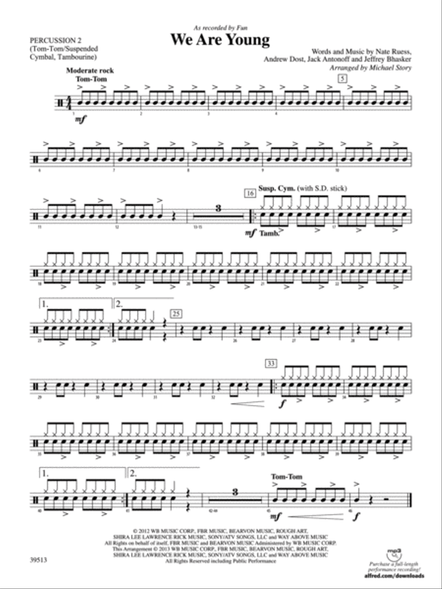 We Are Young: 2nd Percussion Concert Band scores gallery preview page 1