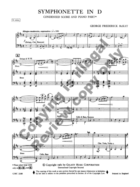 Symphonette in D (Condensed Score/Piano Part)