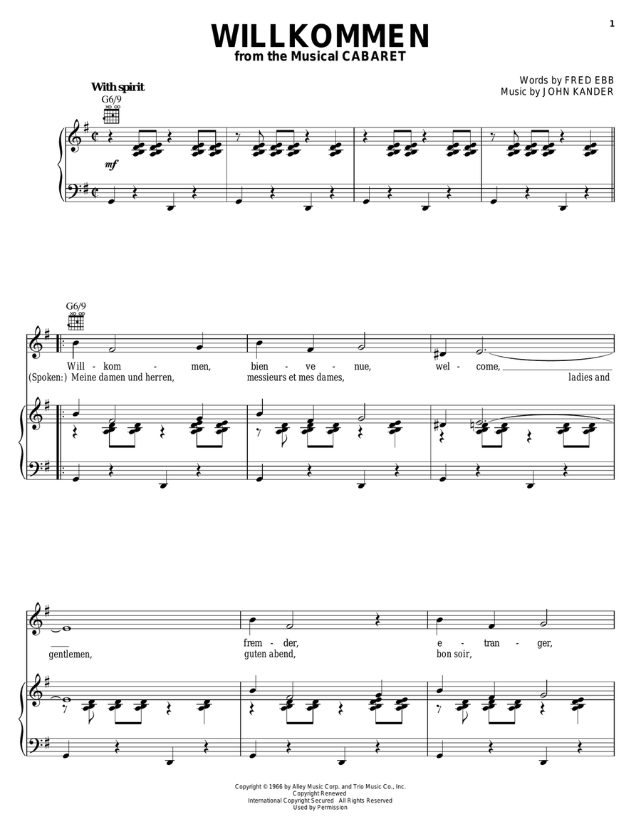 Willkommen Piano, Vocal, Guitar scores gallery preview page 1