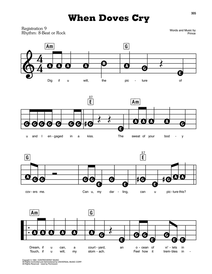 When Doves Cry When Doves Cry Electronic Keyboard scores gallery preview page 1