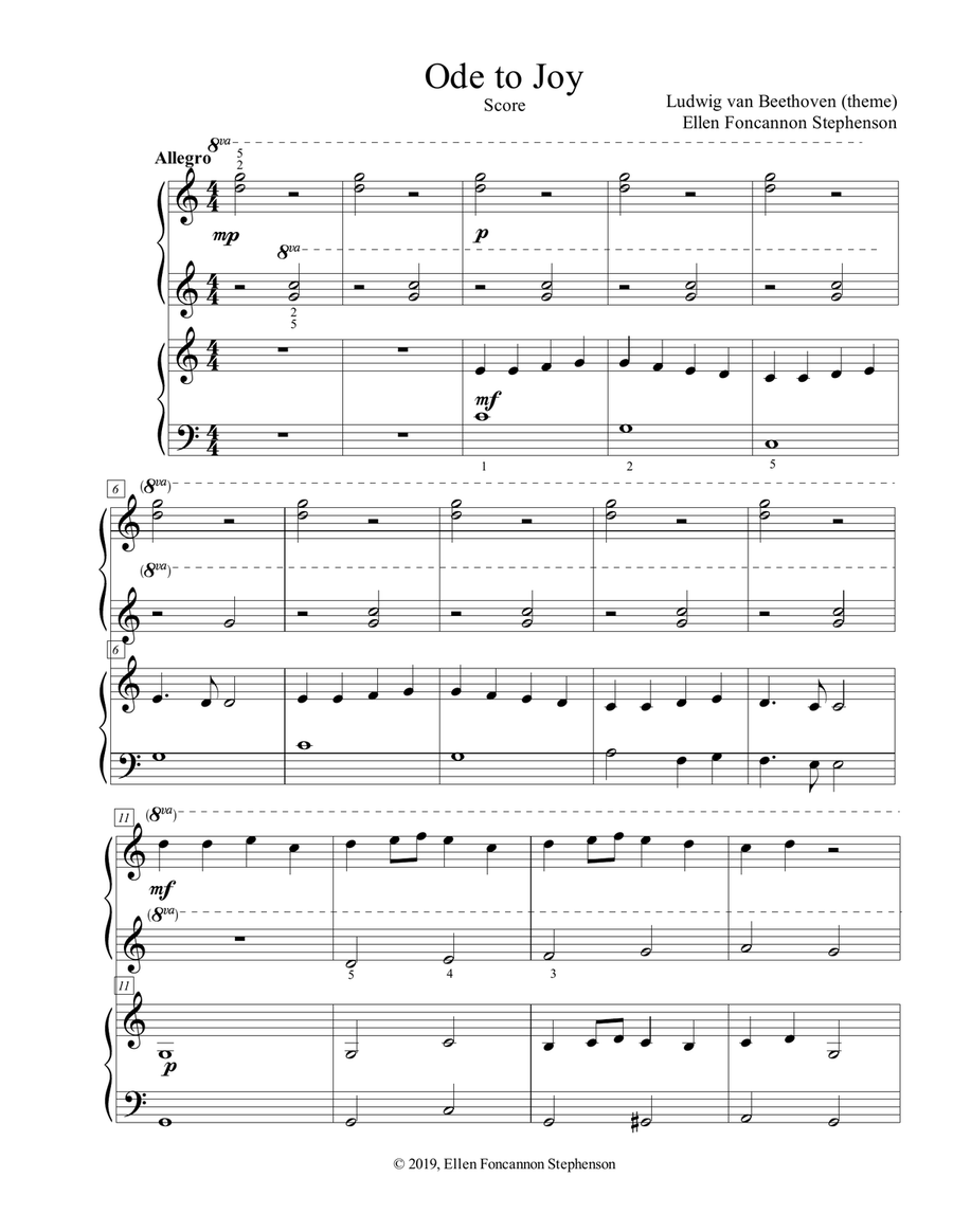 Ode to Joy (duet) Piano Method scores gallery preview page 1