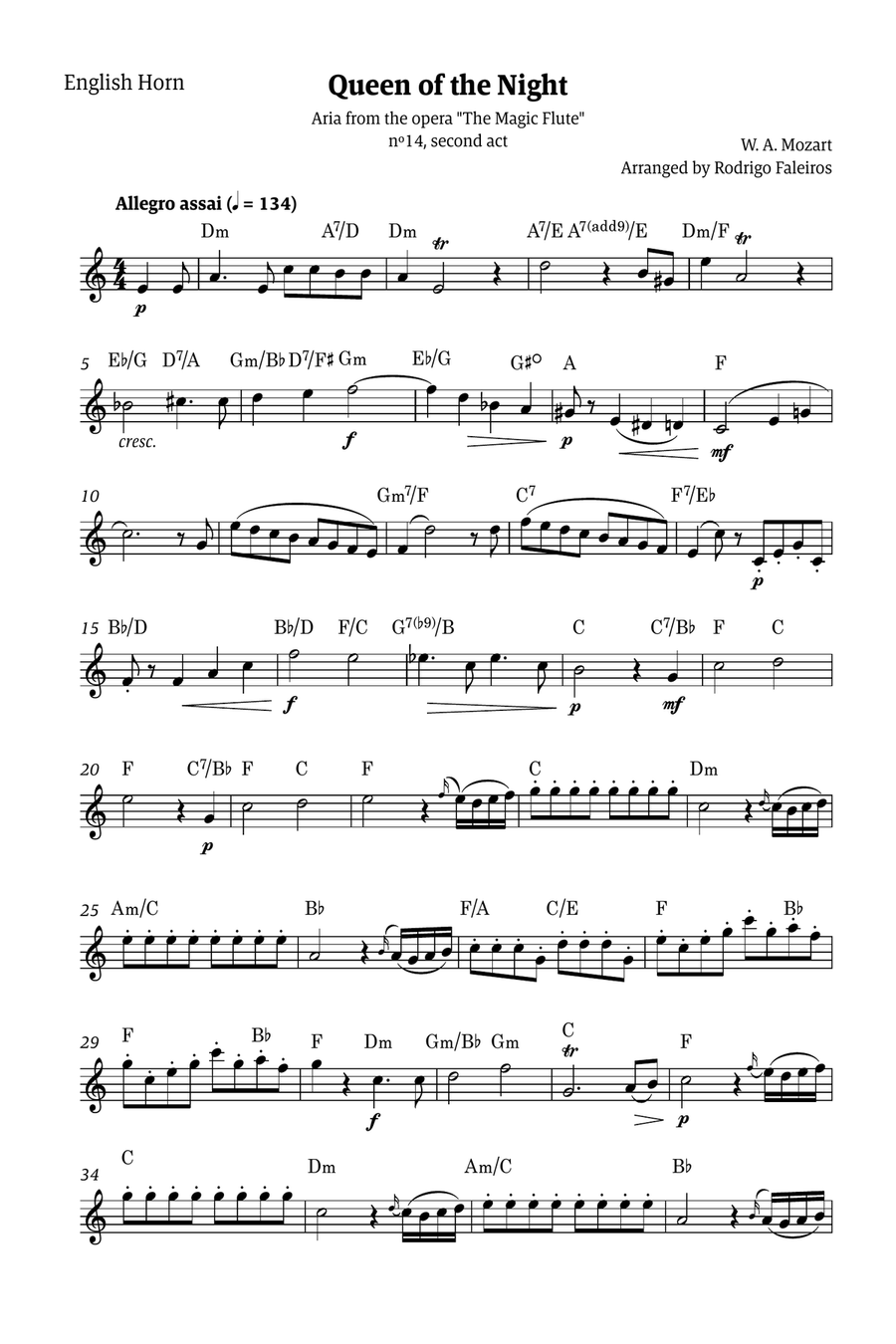 Queen of the Night - for solo english horn (with chords) Chamber Music scores gallery preview page 1