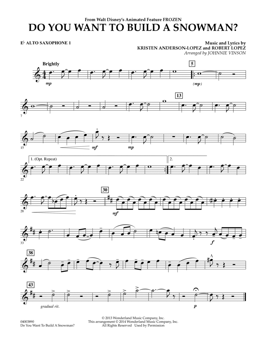 Do You Want to Build a Snowman? (from Frozen) (arr. Johnnie Vinson) - Eb Alto Saxophone 1