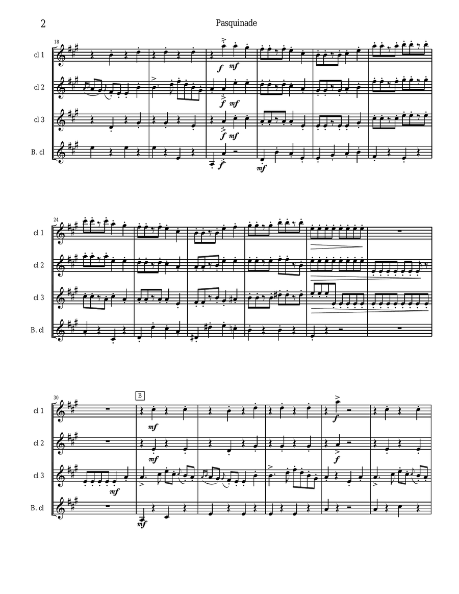 Pasquinade for Clarinet Quartet Clarinet Quartet scores gallery preview page 2