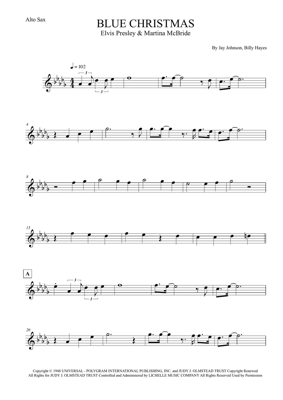 Blue Christmas Alto Saxophone scores gallery preview page 1