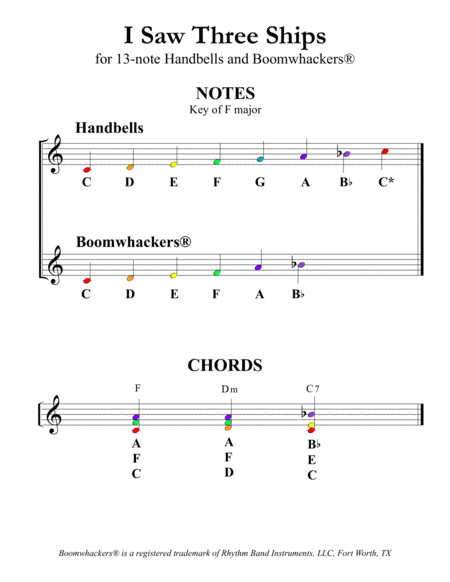 I Saw Three Ships for 13-note Bells and Boomwhackers (with Color Coded Notes) image number null