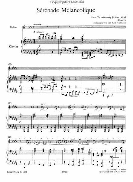 Serenade Melancolique, Op. 26 for Violin and Orchestra - Arranged for Violin and Piano