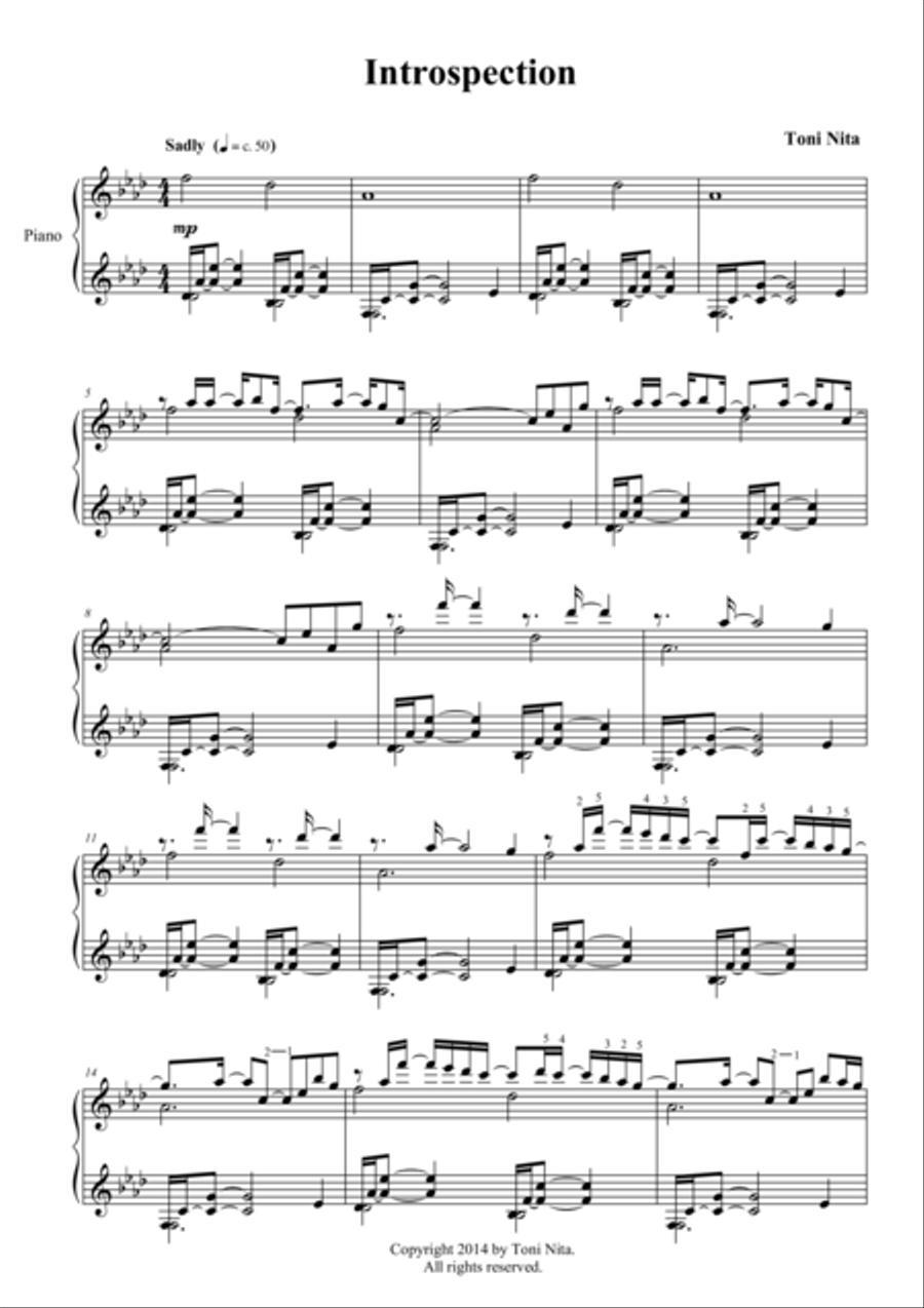 Introspection Piano Solo scores gallery preview page 1
