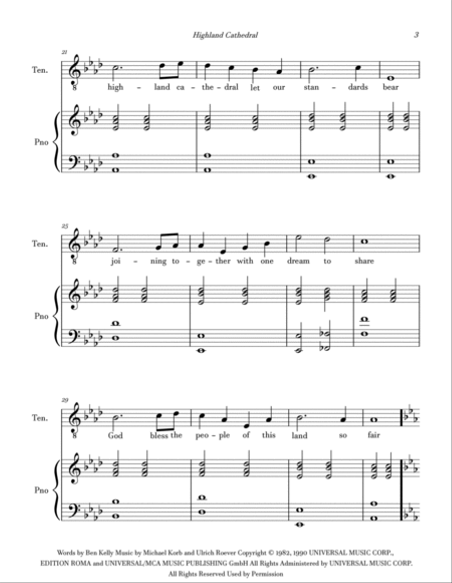 Highland Cathedral Tenor Voice scores gallery preview page 3