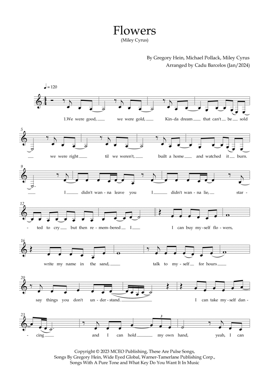 Flowers Easy Piano scores gallery preview page 1