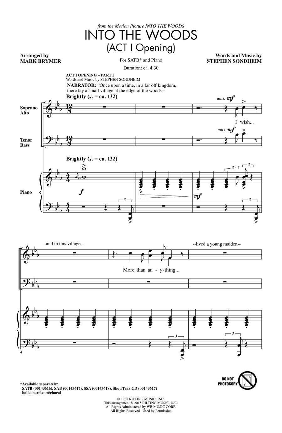 Into The Woods (Act I Opening) - Part I 4-Part scores gallery preview page 1