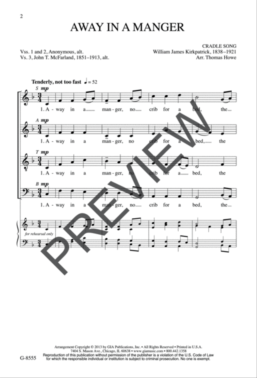 Away in a Manger 4-Part scores gallery preview page 2