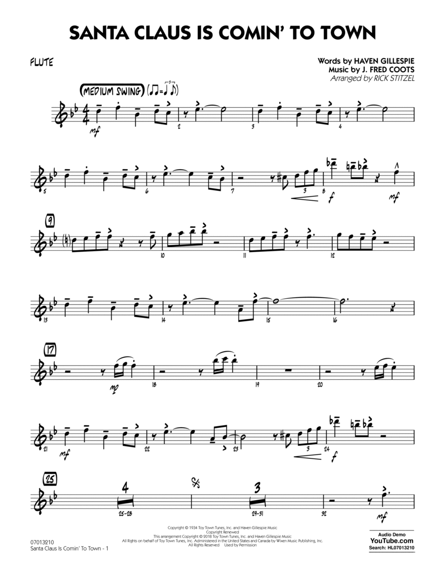 Santa Claus Is Comin' to Town - Flute Flute scores gallery preview page 1