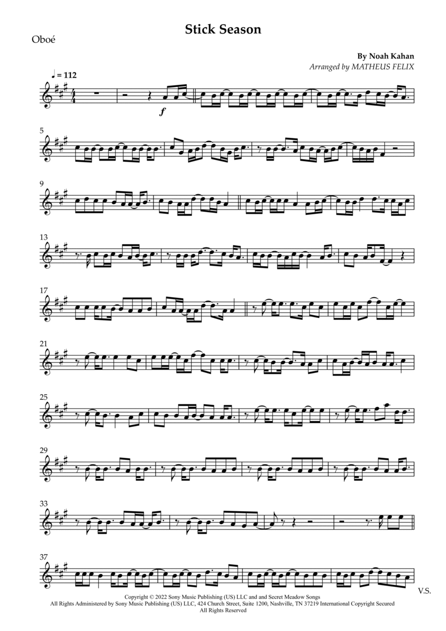 Stick Season Oboe Solo scores gallery preview page 1