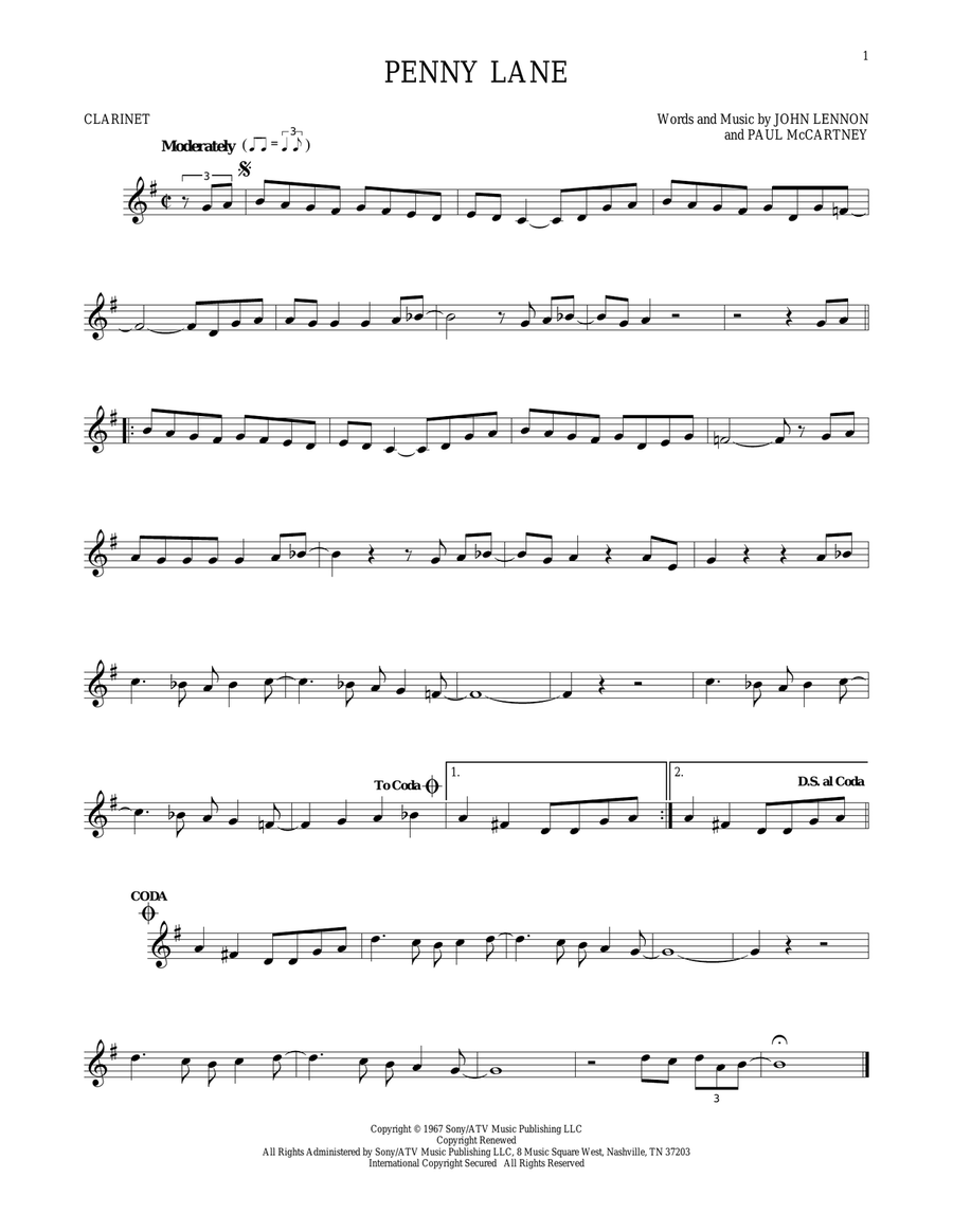 Penny Lane Penny Lane Clarinet Solo scores gallery preview page 1