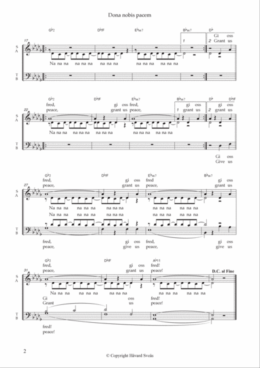 Dona nobis pacem (Give us peace) 4-Part scores gallery preview page 2