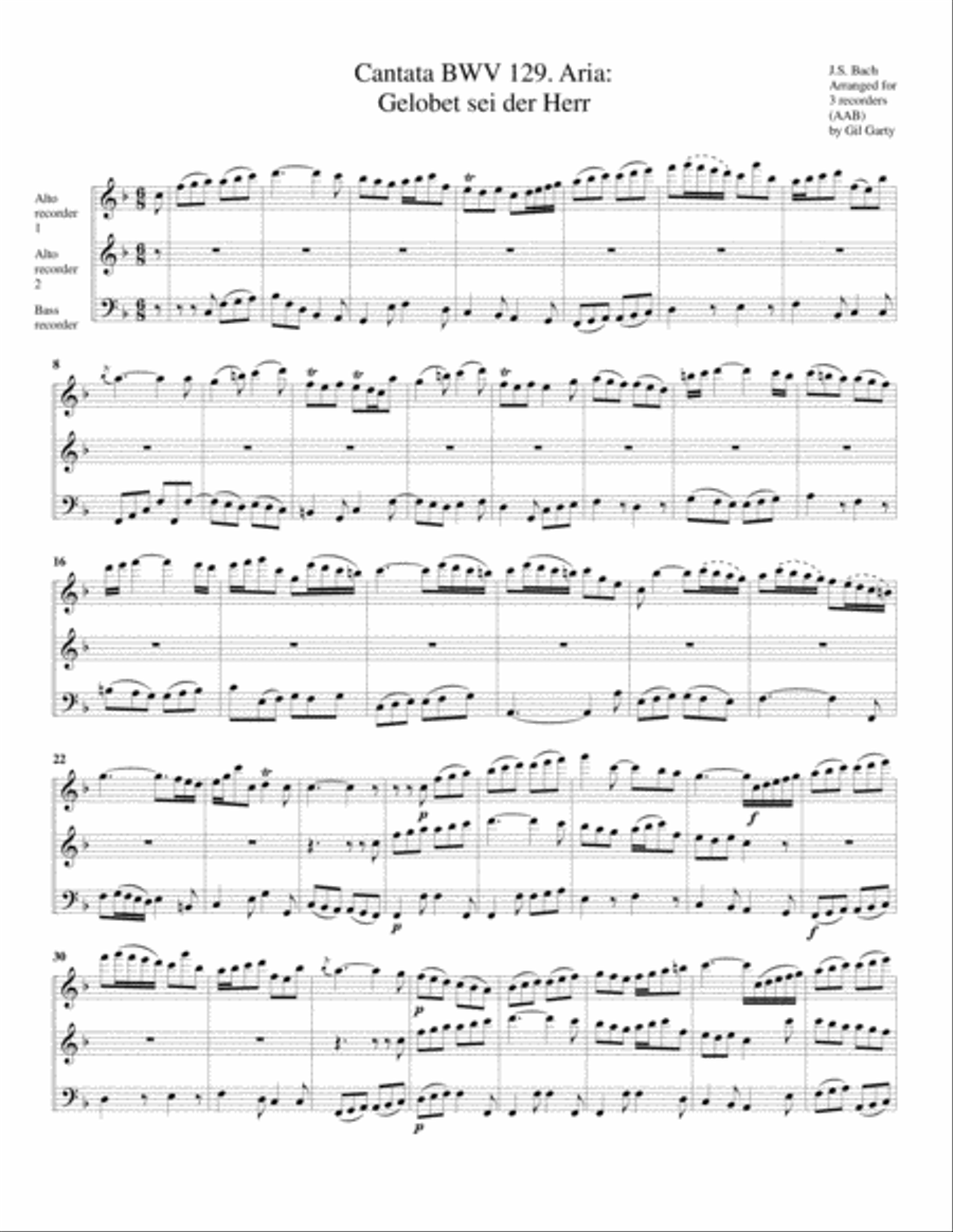 Aria: Gelobet sei der Herr from Cantata BWV 129 (arrangement for 3 recorders)