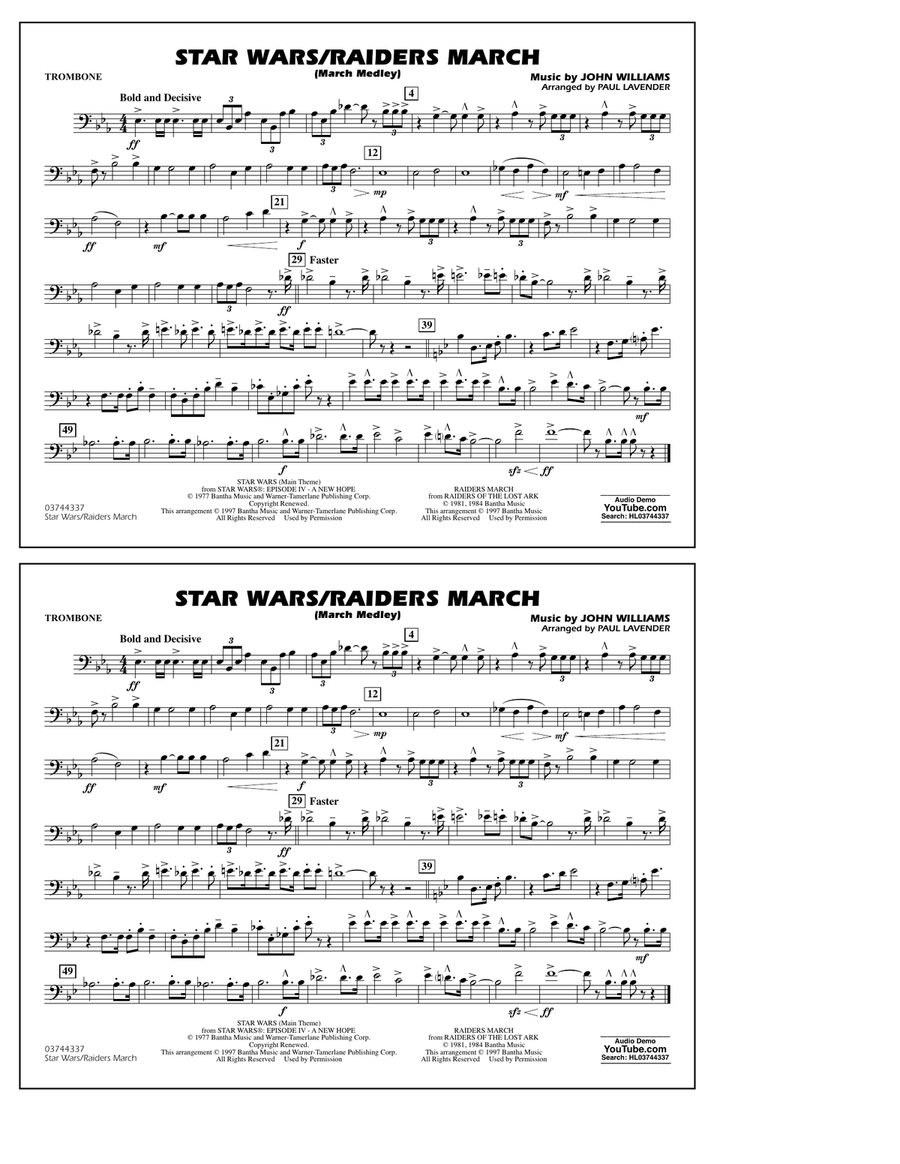 Star Wars/Raiders March - Trombone Marching Band scores gallery preview page 1