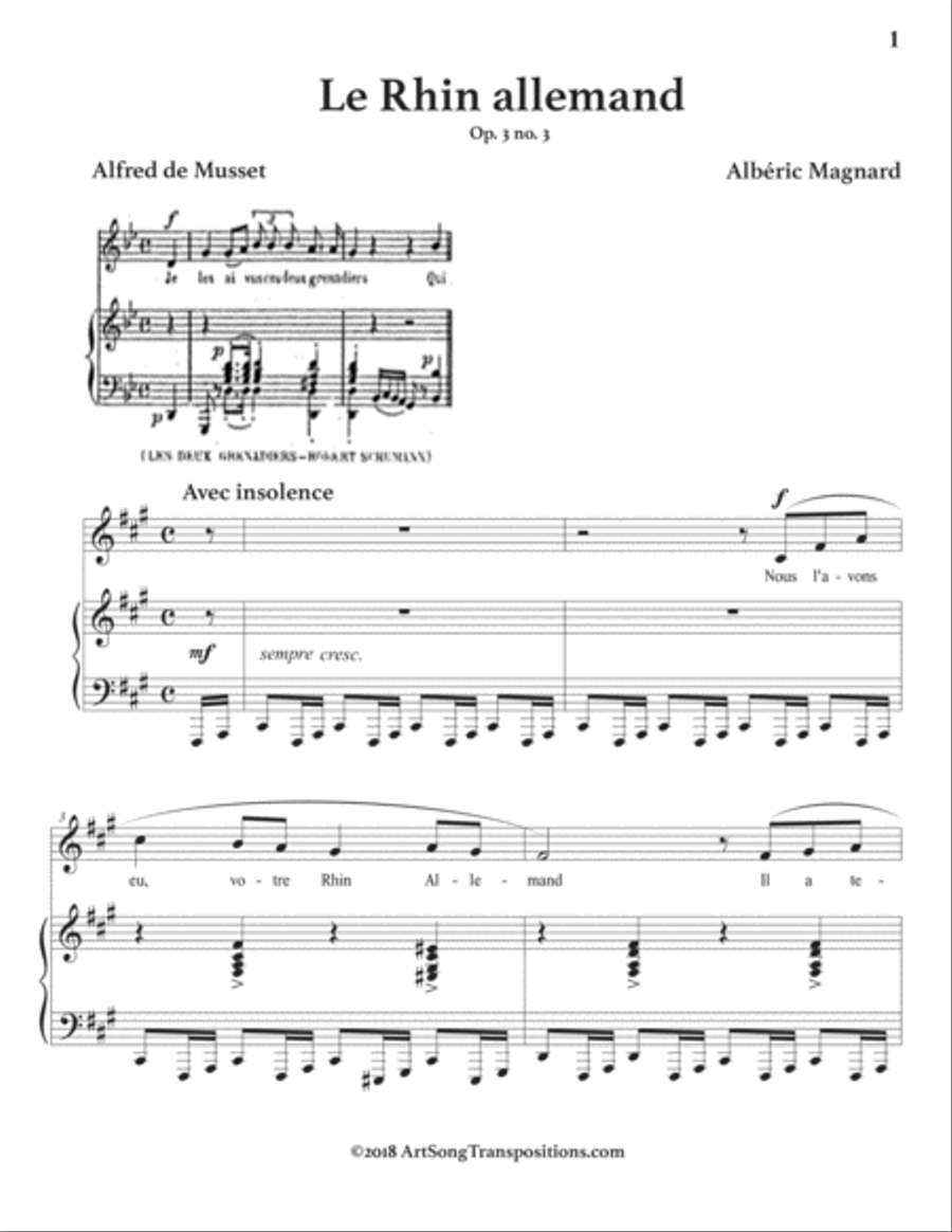 MAGNARD: Le Rhin allemand, Op. 3 no. 3 (transposed to F-sharp minor) Voice scores gallery preview page 2