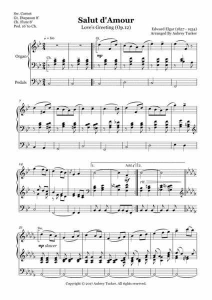 Organ: Salut d’Amour (Love's Greeting Op.12) - Edward Elgar by Edward Elgar Organ Solo - Digital Sheet Music