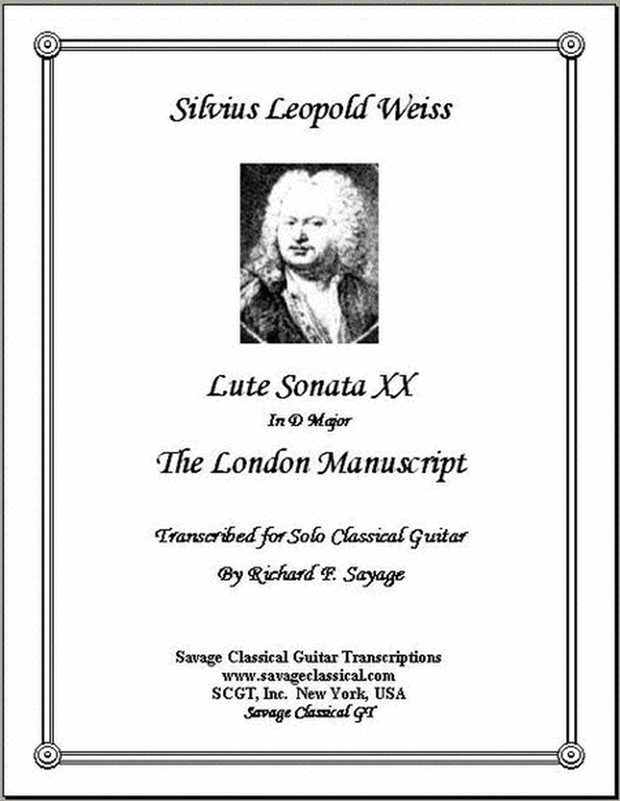 Lute Sonata XX in D Major from the London Manuscript for Solo Classical Guitar