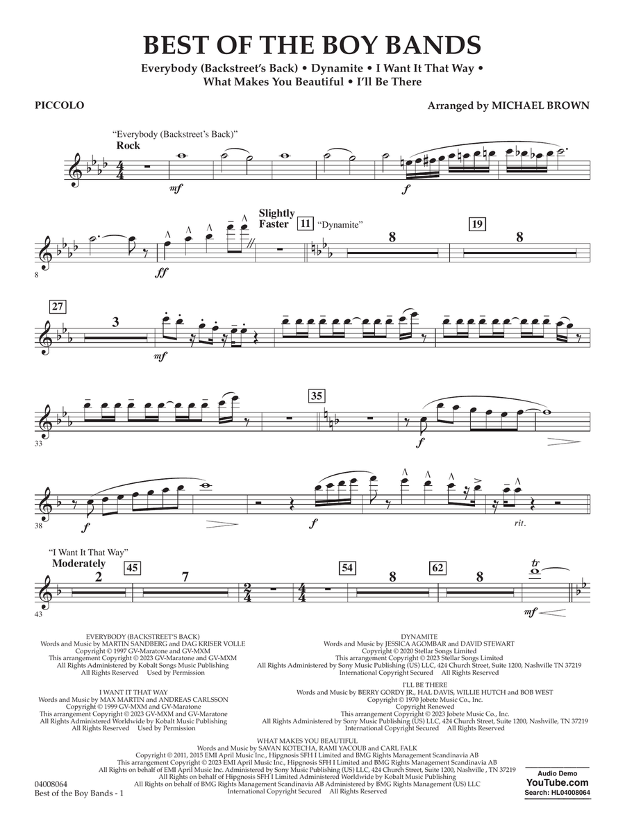 Best Of The Boy Bands - Piccolo Concert Band scores gallery preview page 1