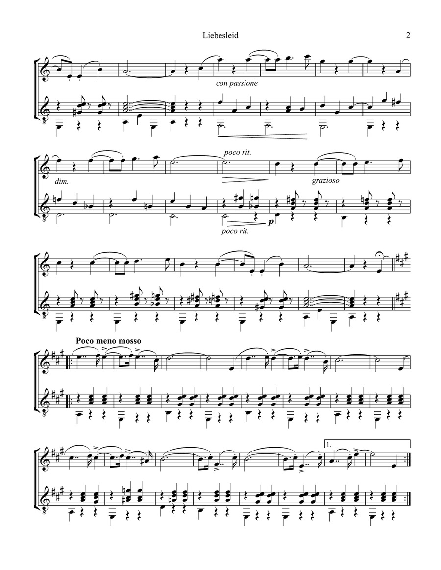 Liebesleid for flute or violin and guitar Flute scores gallery preview page 2