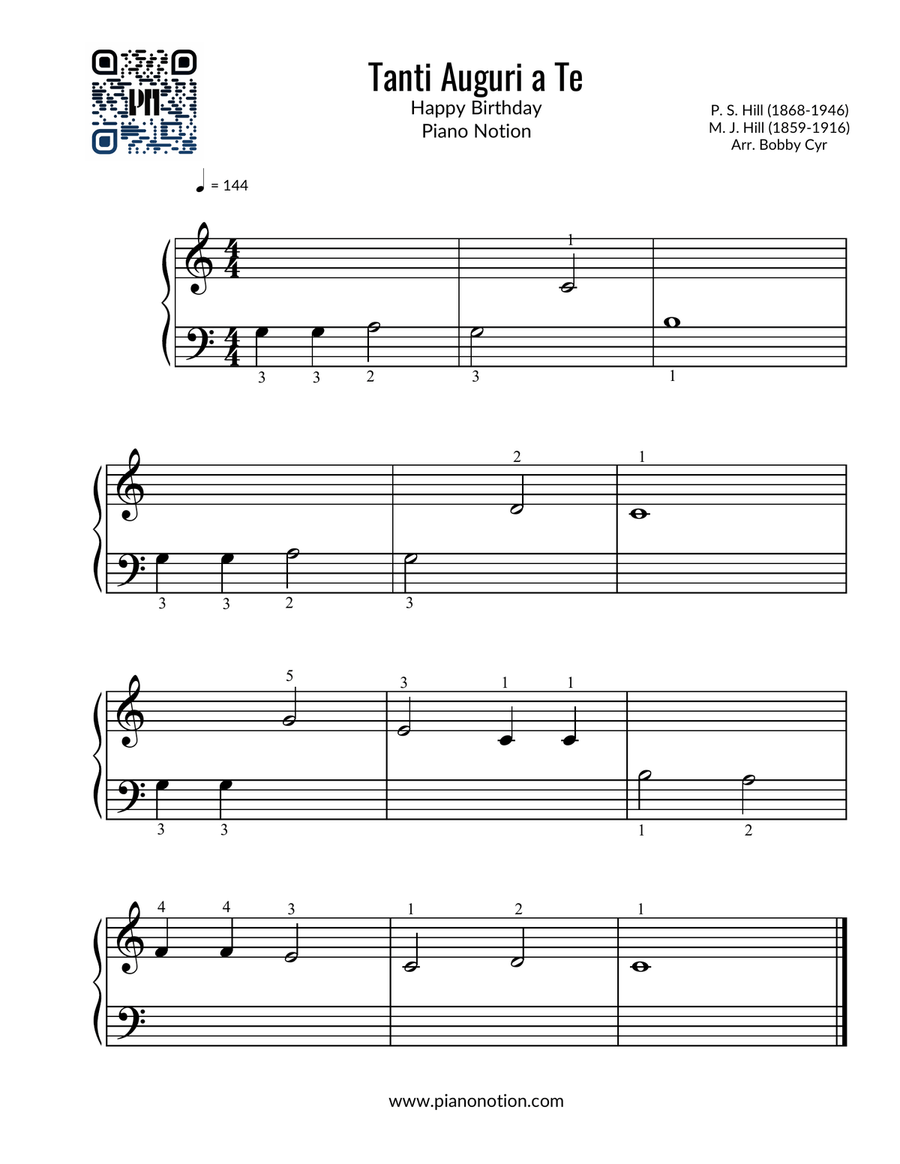 Tanti Auguri a Te / Happy Birthday Easy Piano scores gallery preview page 1