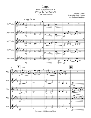 Largo (from "Symphony No. 9") ("From the New World") (Db) (Violin Quintet)
