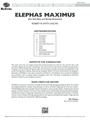 Book cover for Elephas Maximus (For Solo Bass and String Orchestra): Score