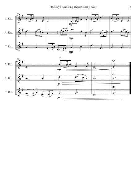 The Skye boat song (Speed bonny boat) for recorder trio (soprano, alto, tenor) image number null