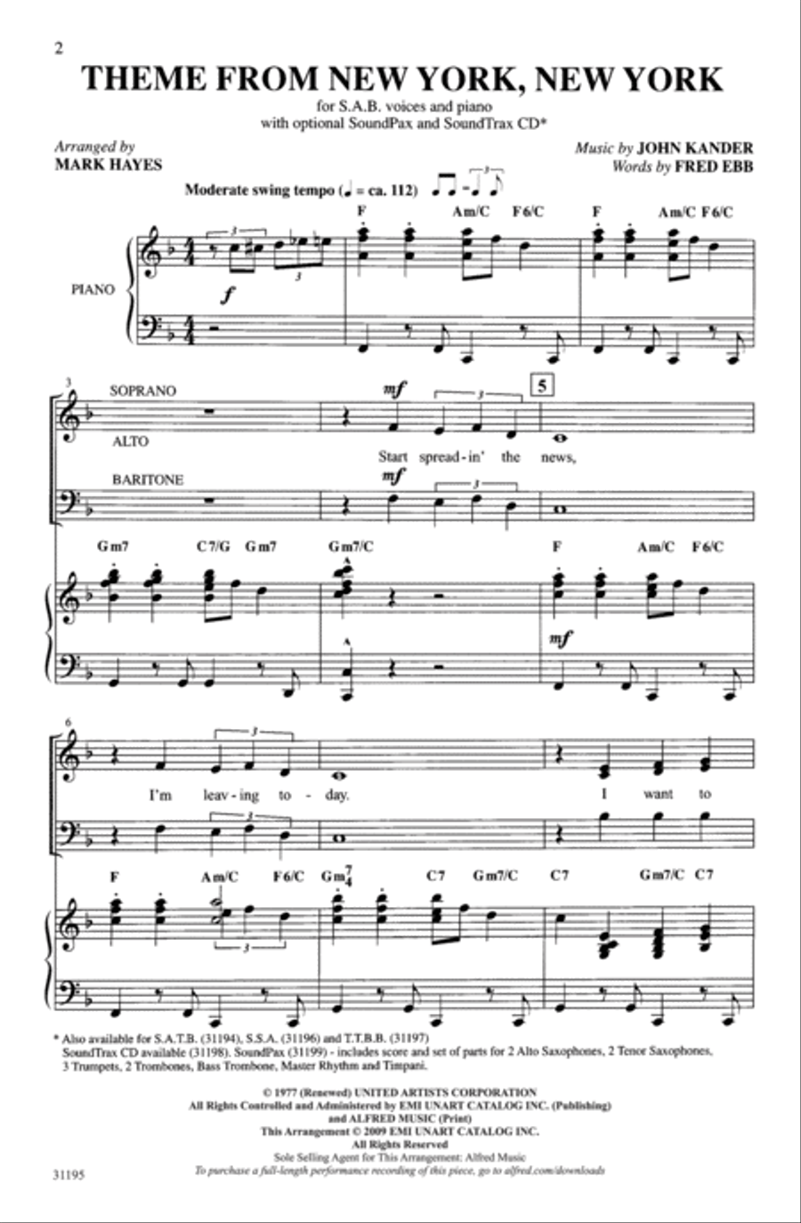 Theme from New York, New York 3-Part scores gallery preview page 2