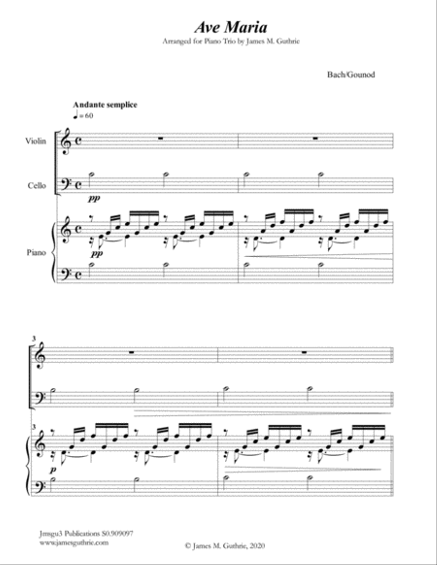 Bach-Gounod: Ave Maria for Piano Trio Piano Trio scores gallery preview page 1
