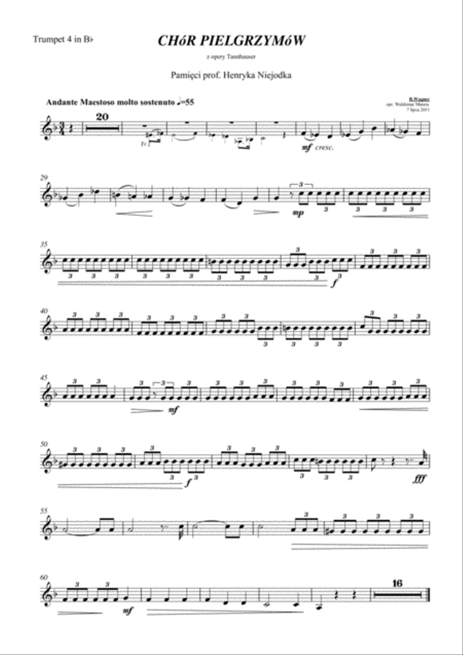 Richard Wagner - Pilgrim's Choir from Tannhauser - for Brass Choir (4 Tr, 2 Cr, 3 Trbn, 2 Tb) TB scores gallery preview page 4