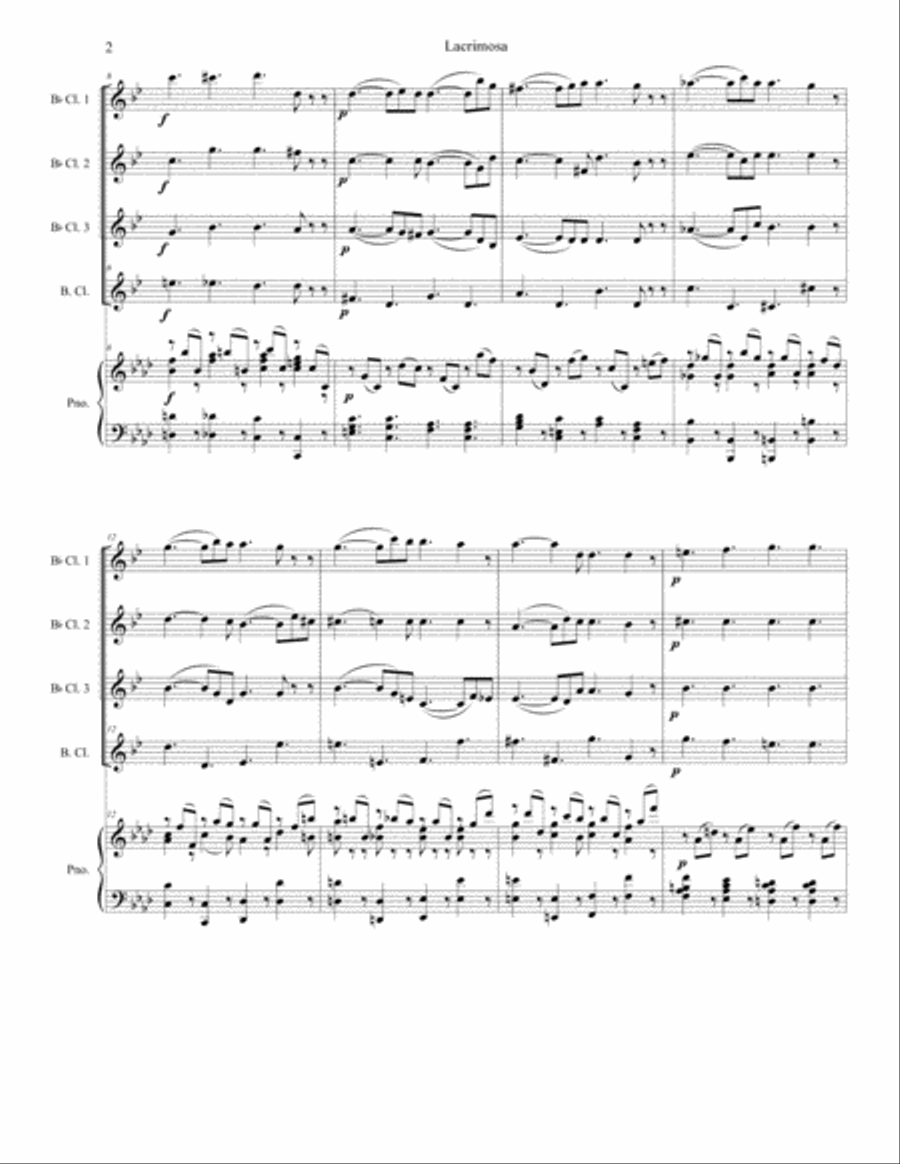 Lacrimosa (Clarinet Choir and Piano) Clarinet Choir scores gallery preview page 3