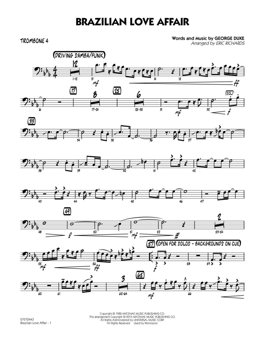 Brazilian Love Affair - Trombone 4 Trombone scores gallery preview page 1