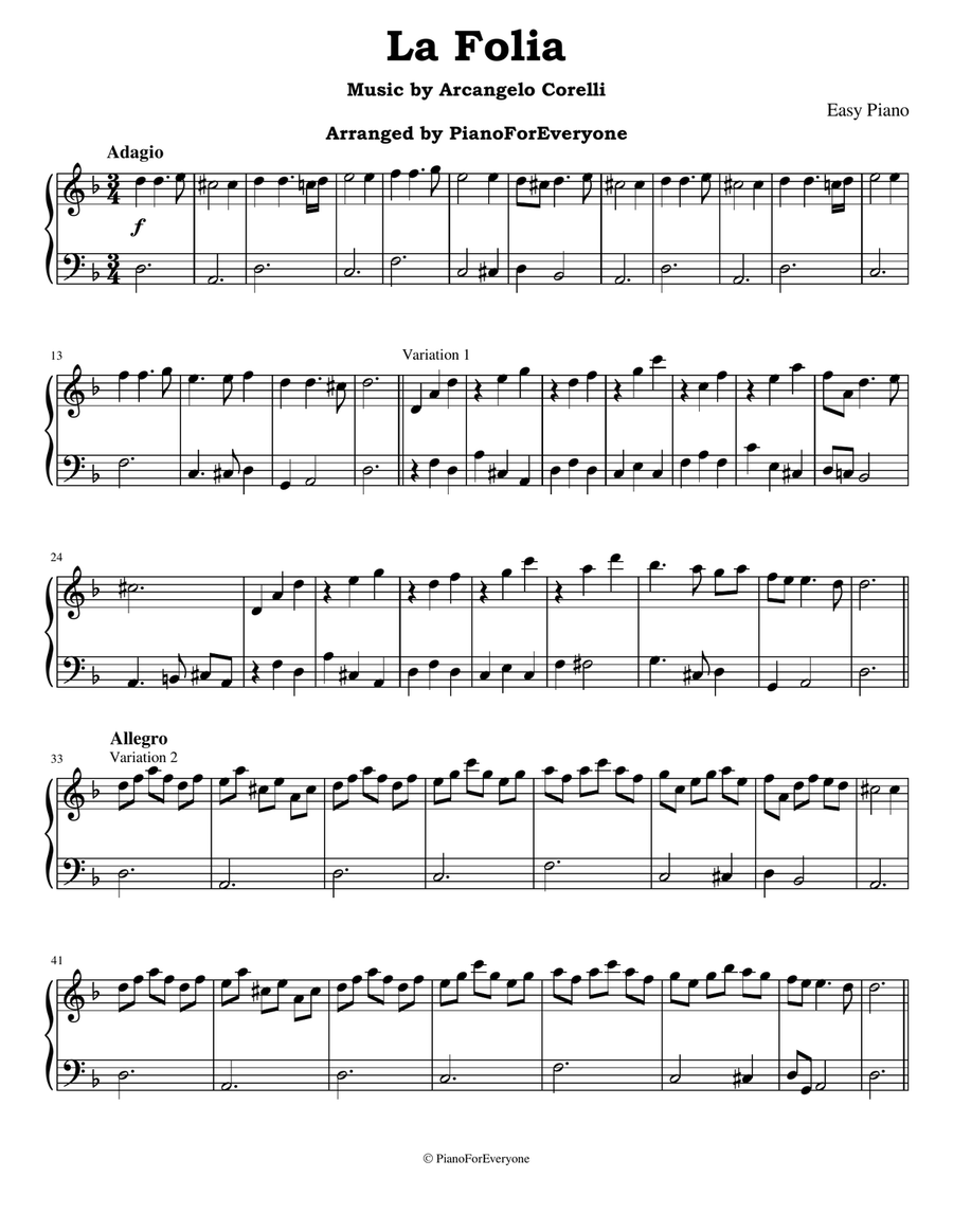 Book cover for La Folia - Corelli (Easy Piano)