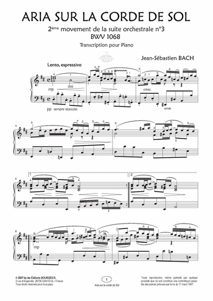 Aria sur la Corde de Sol BWV 1068 (Collection Anacrouse)